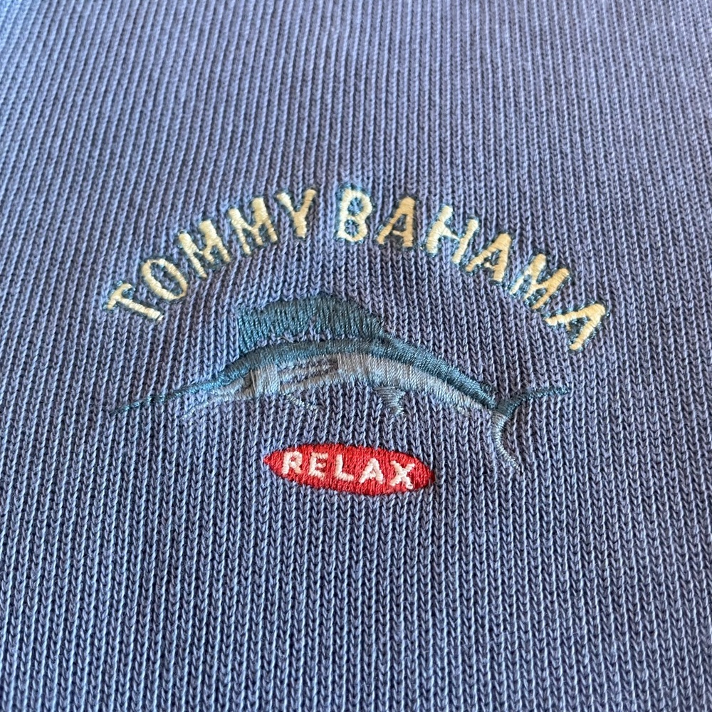 Tommy Bahama Chest Logo High Neck 1/4 Zip Soft Fine Rib Pull Over in Blue Size S - Picture 3 of 6